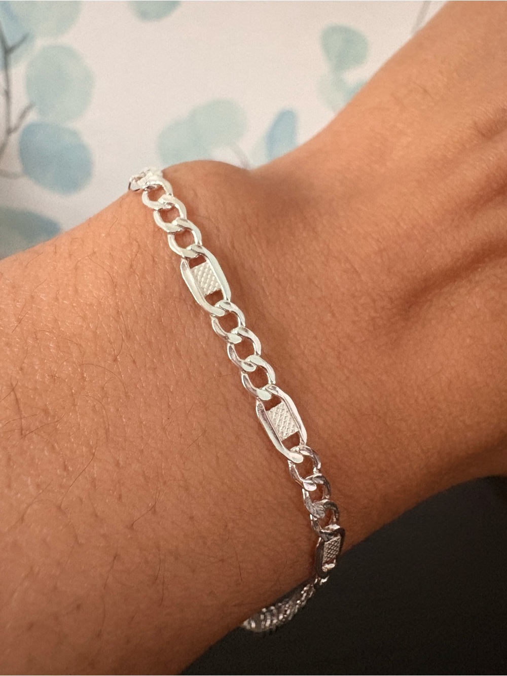 Sterling Silver Diamond Cut Figaro Mariner Combo Bracelet 7.5”
